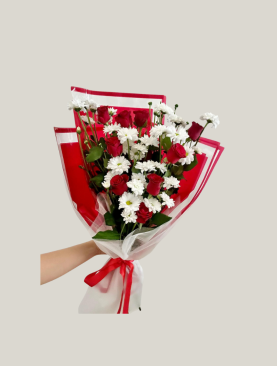 Beyaz Papatya Kırmızı Gül Buketi