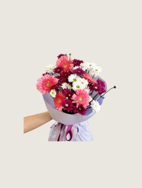 Pembe, Beyaz ve Mor Papatya Buketi